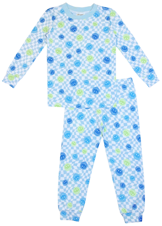 Blue Happy Face Baby PJ Set