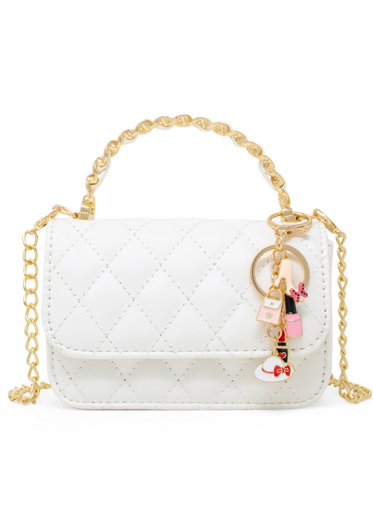 White Classic Link Chain Top Handle Handbag