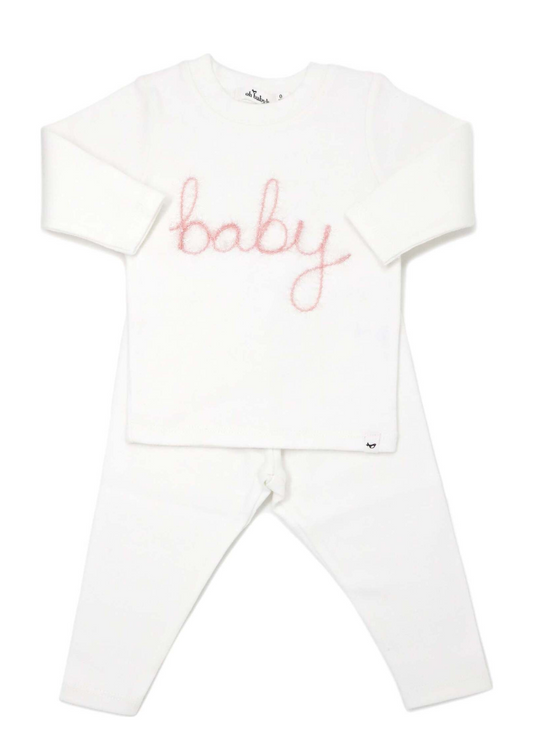 "Baby" Pink Sparkle Embroidered Set