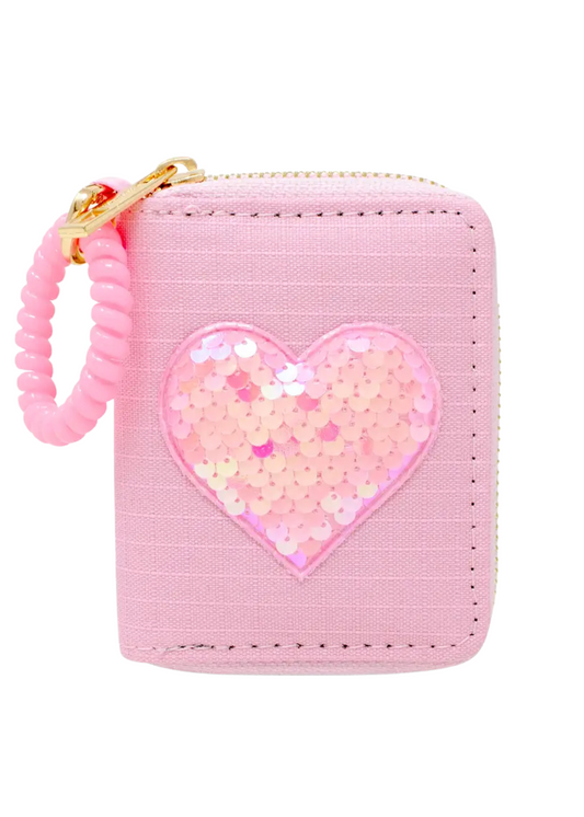Sequin Heart Spiral Strap Wallet For Kids