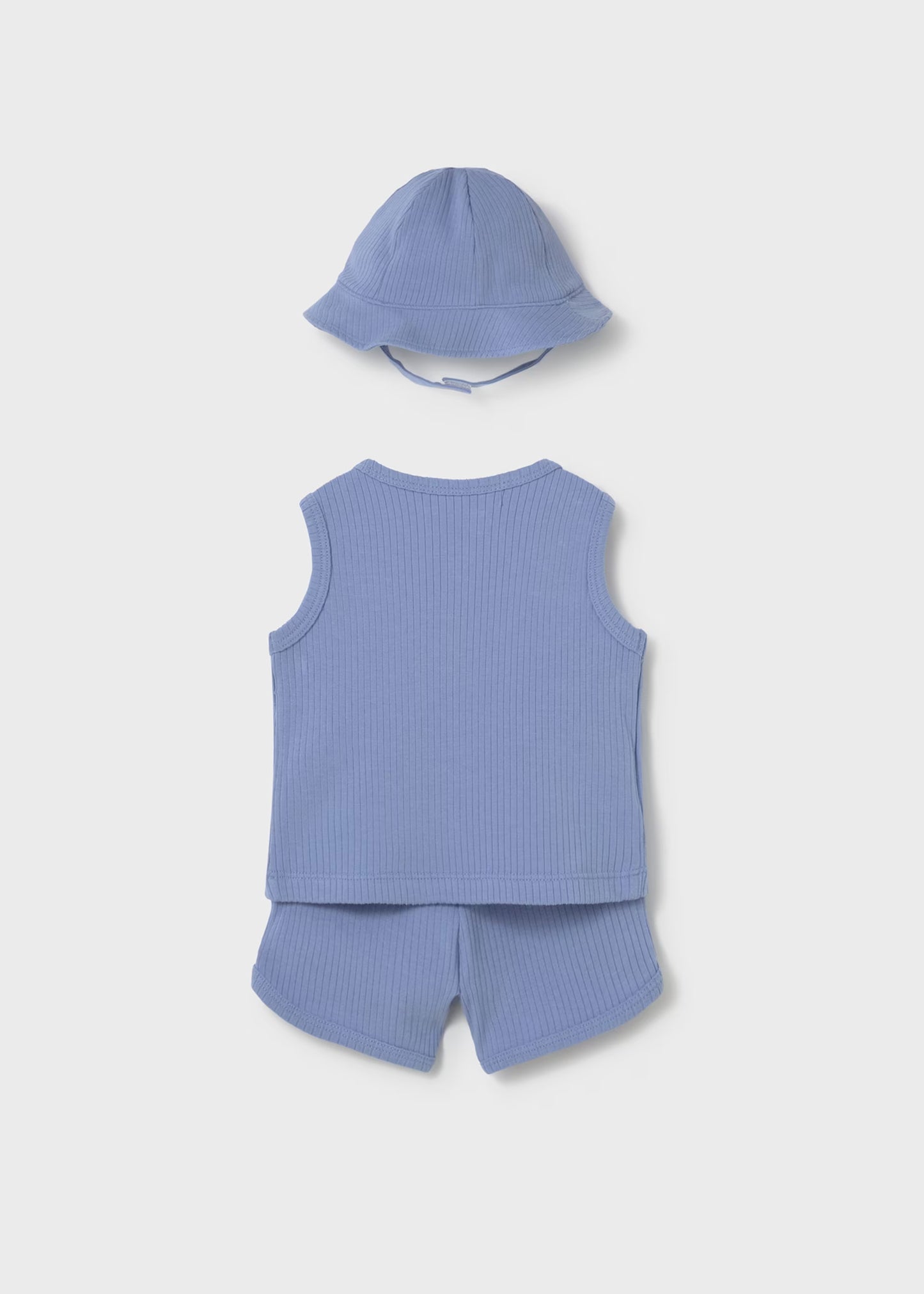 Blue Ribbed Shorts and Hat Set
