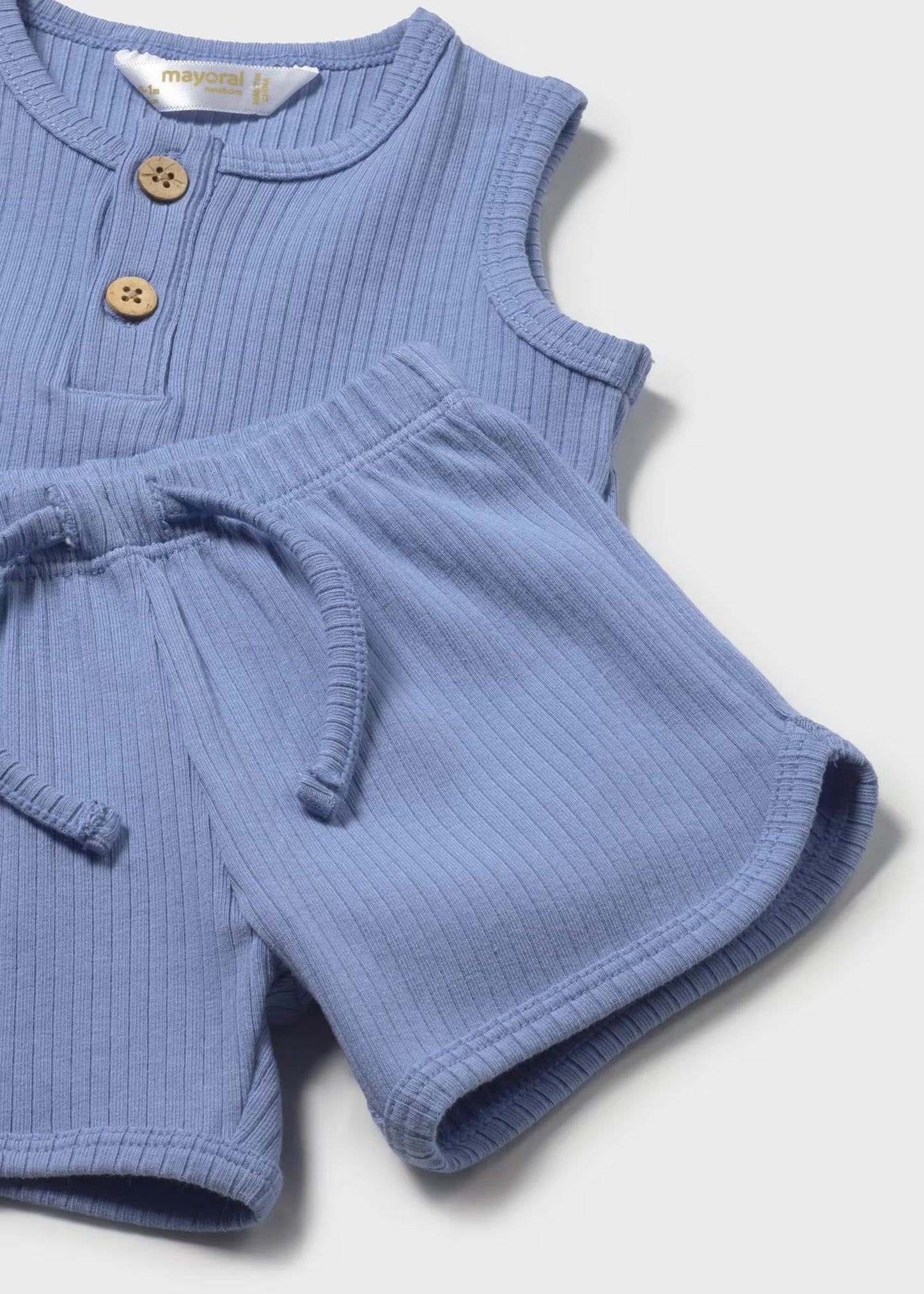 Blue Ribbed Shorts and Hat Set
