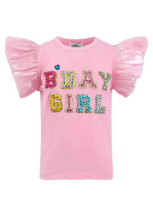 Pink Birthday Girl Gem Ruffle T-Shirt