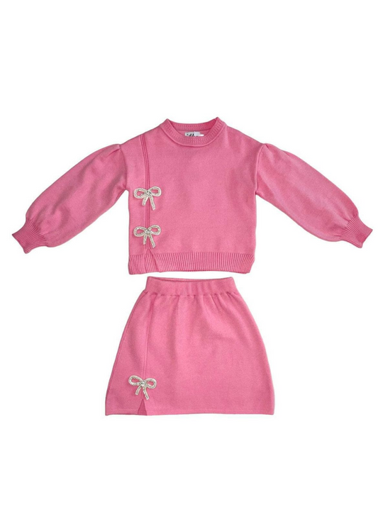 Pretty in Pink Knit Skirt Bow Set