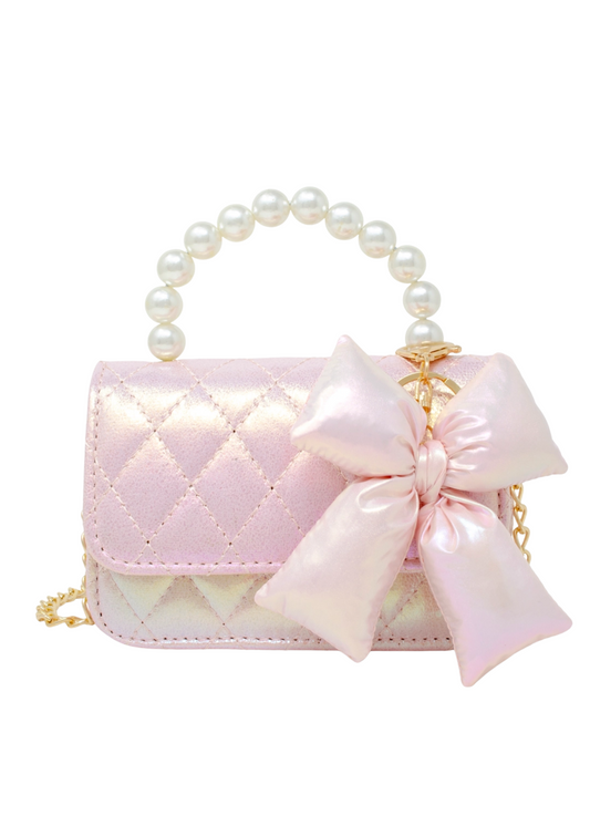 Pink Shiny Quilted Puffer Bow Bag
