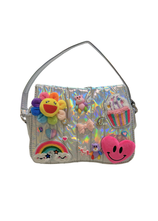 Silver Quilted Charm Bag