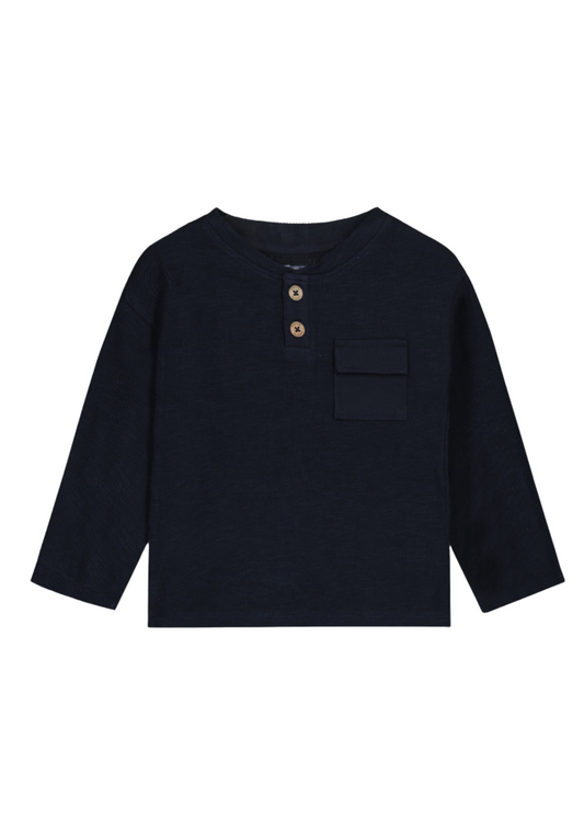 Navy 3 Button Long Sleeve Tee