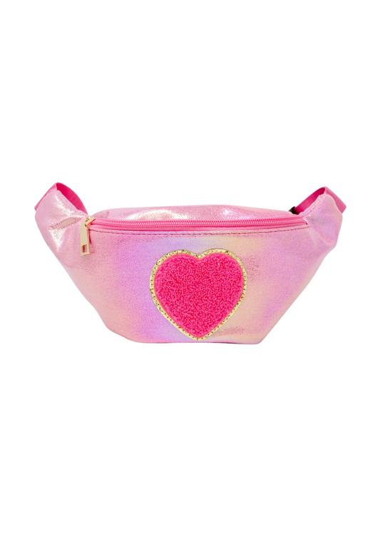 Hot Pink Shiny Heart Patch Sling Bag