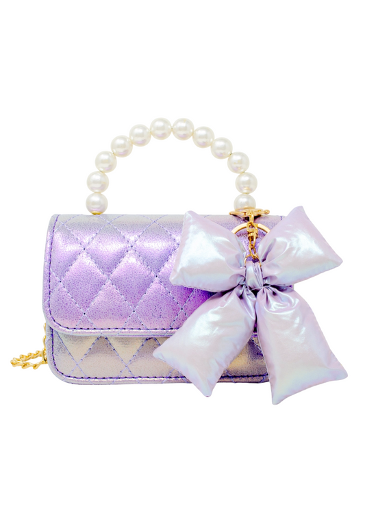 Purple Shiny Quilted Puffer Bow Bag