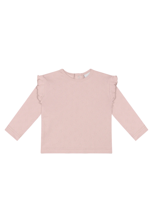Pointelle Hearts Ruffle Sleeve Tee