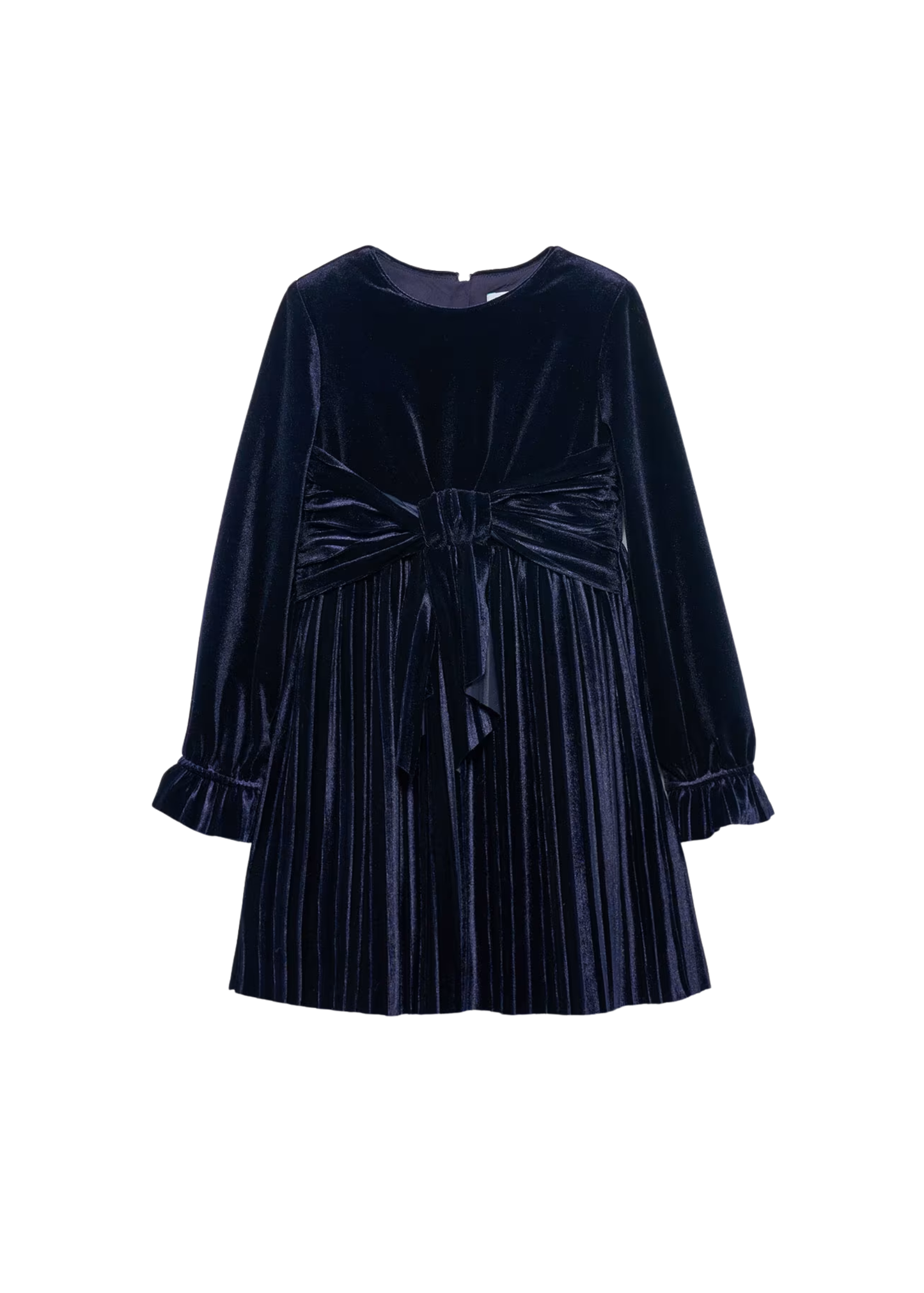 Navy Pleated Velvet Dress