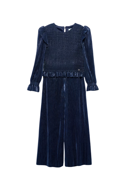 Navy Pleated Pants Set