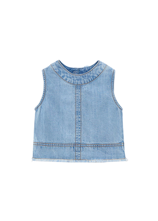 Light Wash Frayed Hem Tank