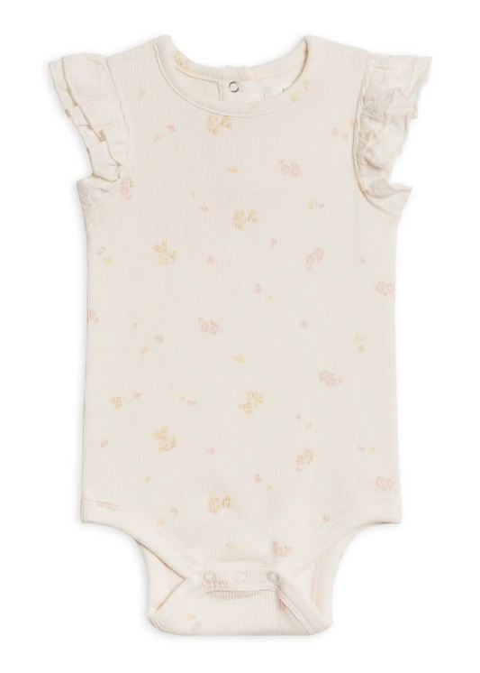 Maggie Ribbed Shortsleeve Bodysuit with Eyelet Ruffle