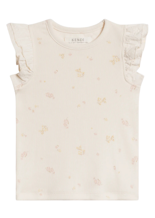 Daphne Ribbed Tank with Eyelet Ruffle