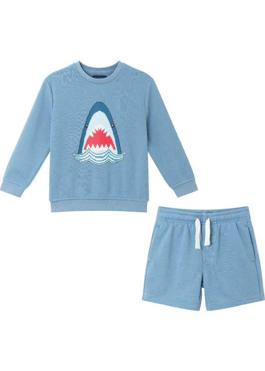 3D Dot Shark Patch Sweatshirt Set